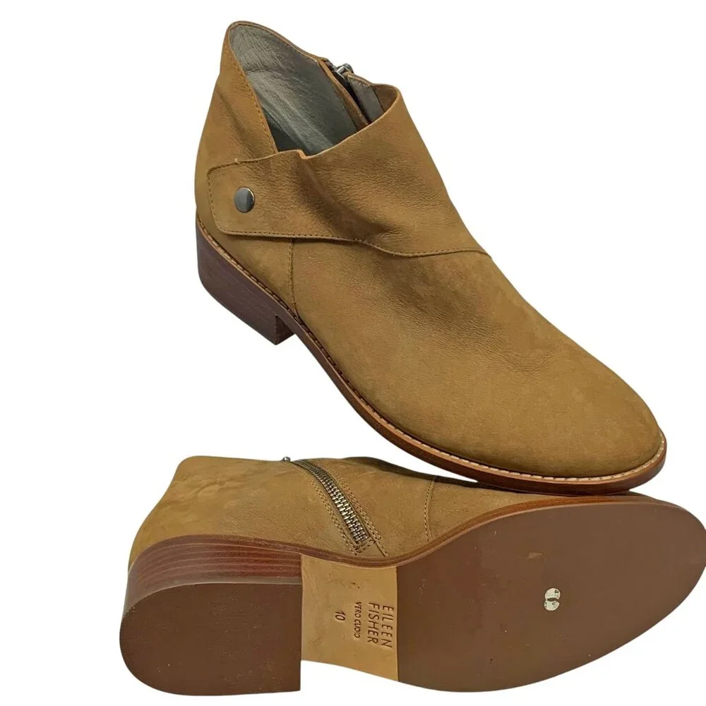 Eileen Fisher Billie Light‎ Espresso Tumbled Nubuck Ankle Booties  NEW